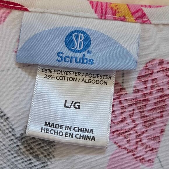 Valentines Day Scrub Top womens size L Large pink black Hearts Key - Picture 4 of 4